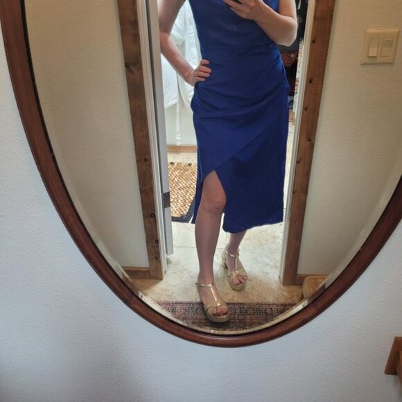 Luxe asymmetrical hem tulip sleeve satin midi dress - Picture 13 of 13